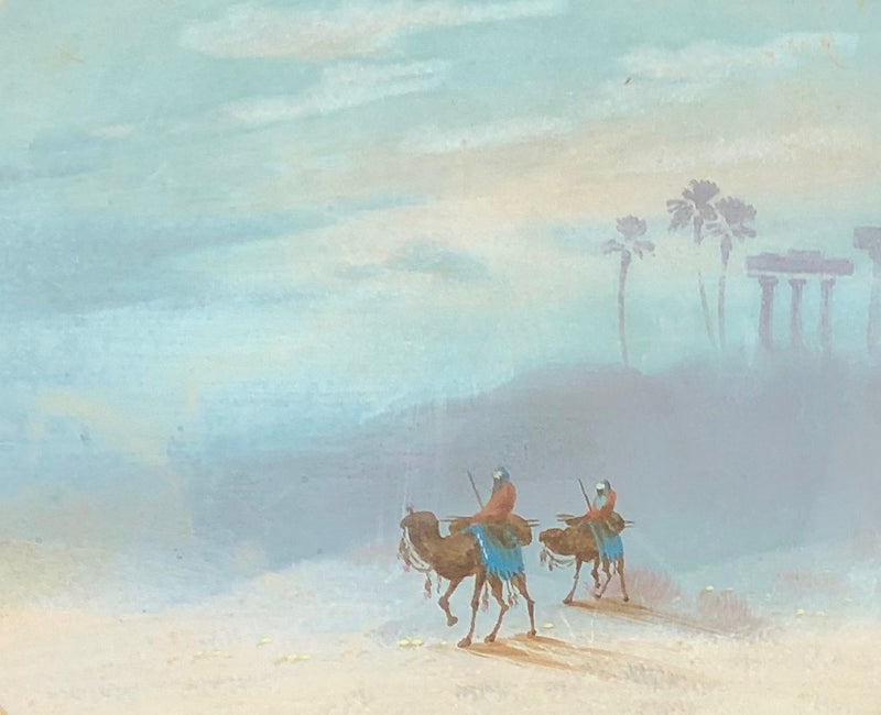 FURNESS WILSON - EGYPTIAN DESERT LANDSCAPE CAMELS, CIRCULAR GOUACHE SIGNED