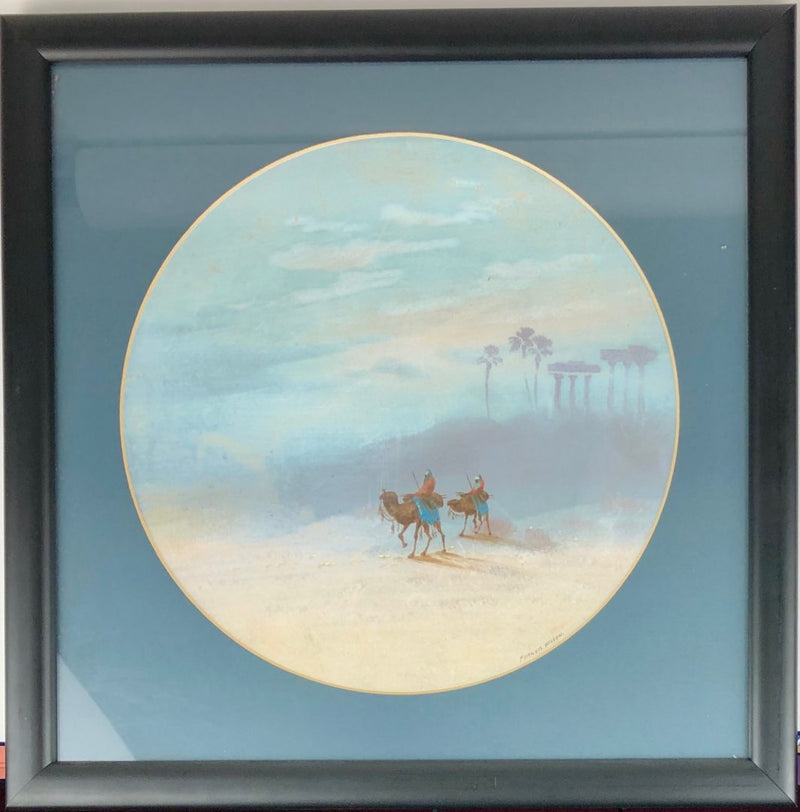 FURNESS WILSON - EGYPTIAN DESERT LANDSCAPE CAMELS, CIRCULAR GOUACHE SIGNED