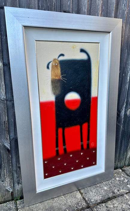 GOVINDER NAZRAN, 'HOLY DOG', BLACK, LARGE ORIGINAL OIL PAINTING, SIGNED