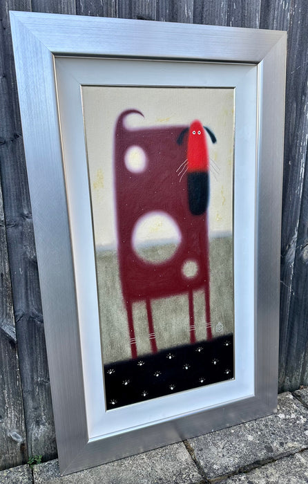 GOVINDER NAZRAN, 'HOLY DOG', RED, LARGE ORIGINAL OIL PAINTING, SIGNED