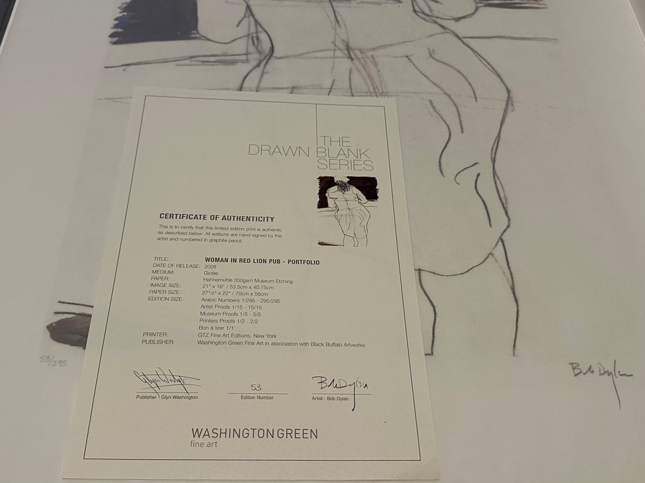 BOB DYLAN, 'WOMAN IN RED LION PUB' LIMITED EDITION DRAWN BLANK SERIES PRINT 2008