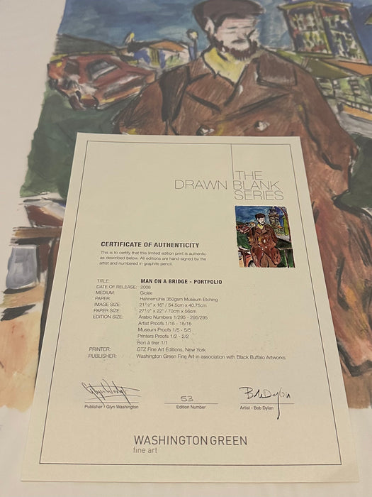 BOB DYLAN 'MAN ON A BRIDGE' LIMITED EDITION DRAWN BLANK SERIES PRINT 2008 SIGNED