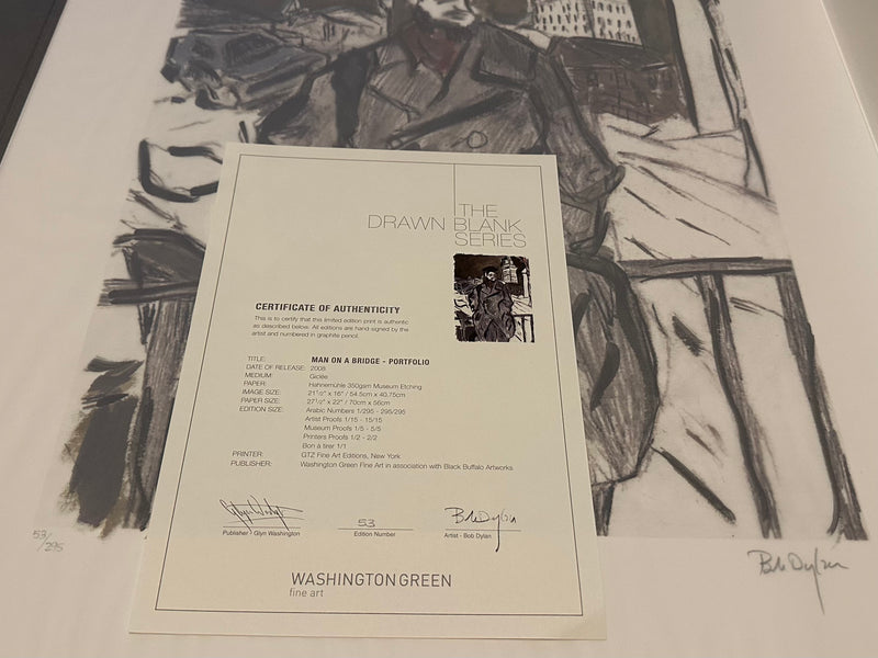 BOB DYLAN 'MAN ON A BRIDGE' LIMITED EDITION DRAWN BLANK SERIES PRINT 2008 SIGNED