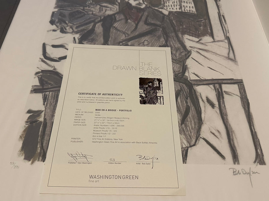 BOB DYLAN 'MAN ON A BRIDGE' LIMITED EDITION DRAWN BLANK SERIES PRINT 2008 SIGNED