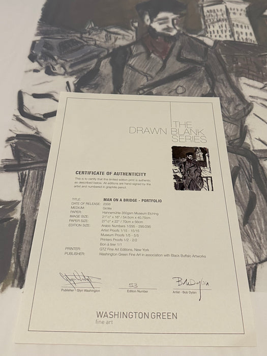 BOB DYLAN 'MAN ON A BRIDGE' LIMITED EDITION DRAWN BLANK SERIES PRINT 2008 SIGNED