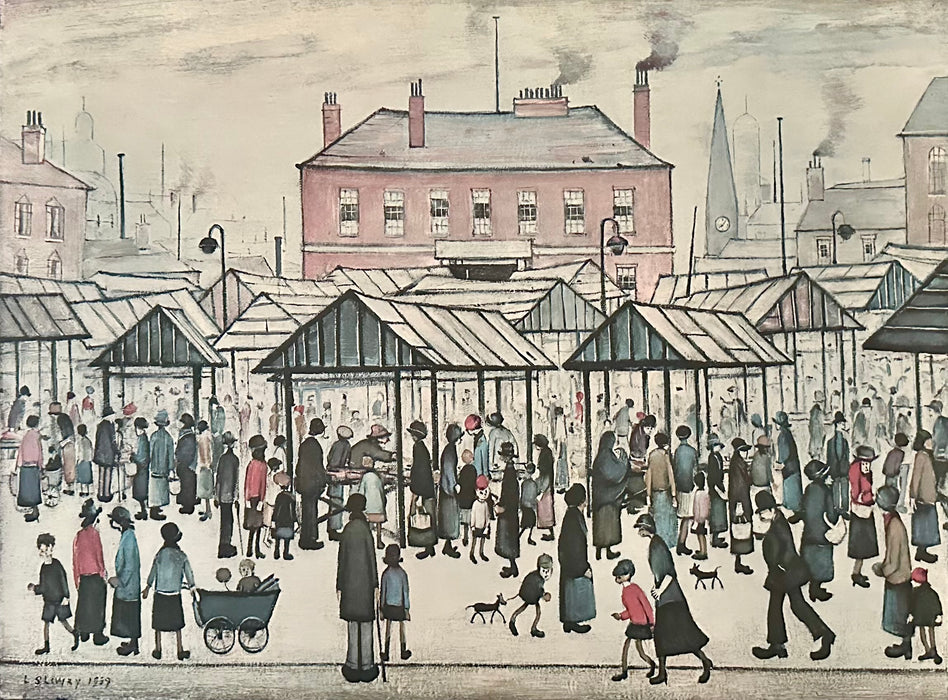 L.S. LAURENCE STEPHEN LOWRY 'MARKET SCENE IN A NORTHERN TOWN' SIGNED LIMITED EDITION PRINT