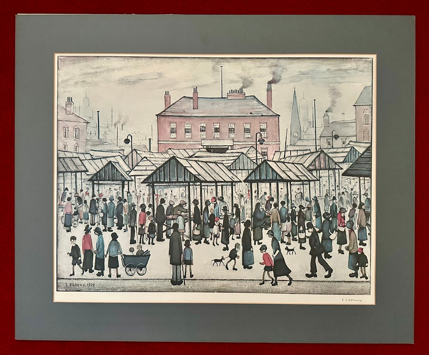 L.S. LAURENCE STEPHEN LOWRY 'MARKET SCENE IN A NORTHERN TOWN' SIGNED LIMITED EDITION PRINT