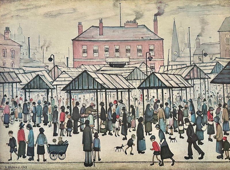 L.S. LAURENCE STEPHEN LOWRY 'MARKET SCENE IN A NORTHERN TOWN' SIGNED LIMITED EDITION PRINT