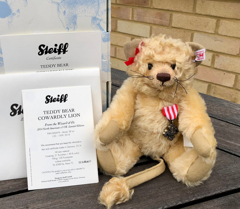 STEIFF 'COWARDLY LION' & 'WICKED WITCH' LIMITED EDITION WIZARD OF OZ TEDDY BEARS, BOXED