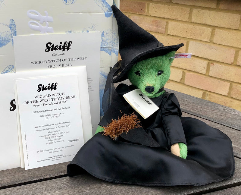 STEIFF 'COWARDLY LION' & 'WICKED WITCH' LIMITED EDITION WIZARD OF OZ TEDDY BEARS, BOXED