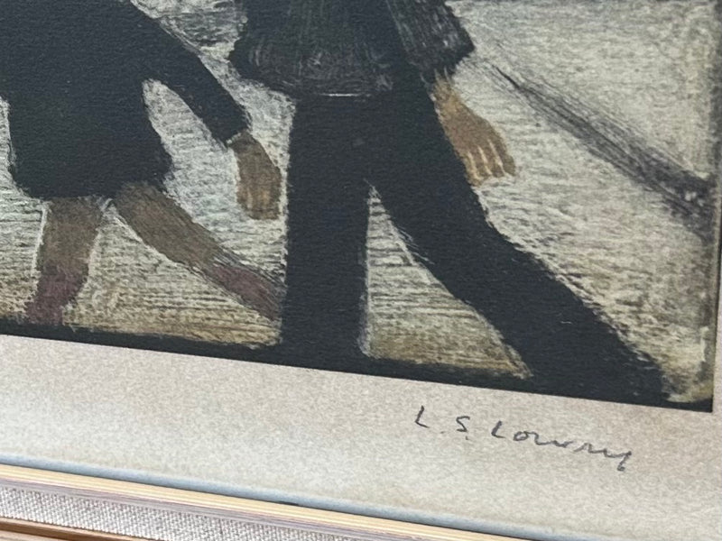 L.S. LAURENCE STEPHEN LOWRY, 'LEVEL CROSSING WITH TRAIN', SIGNED COLOUR PRINT