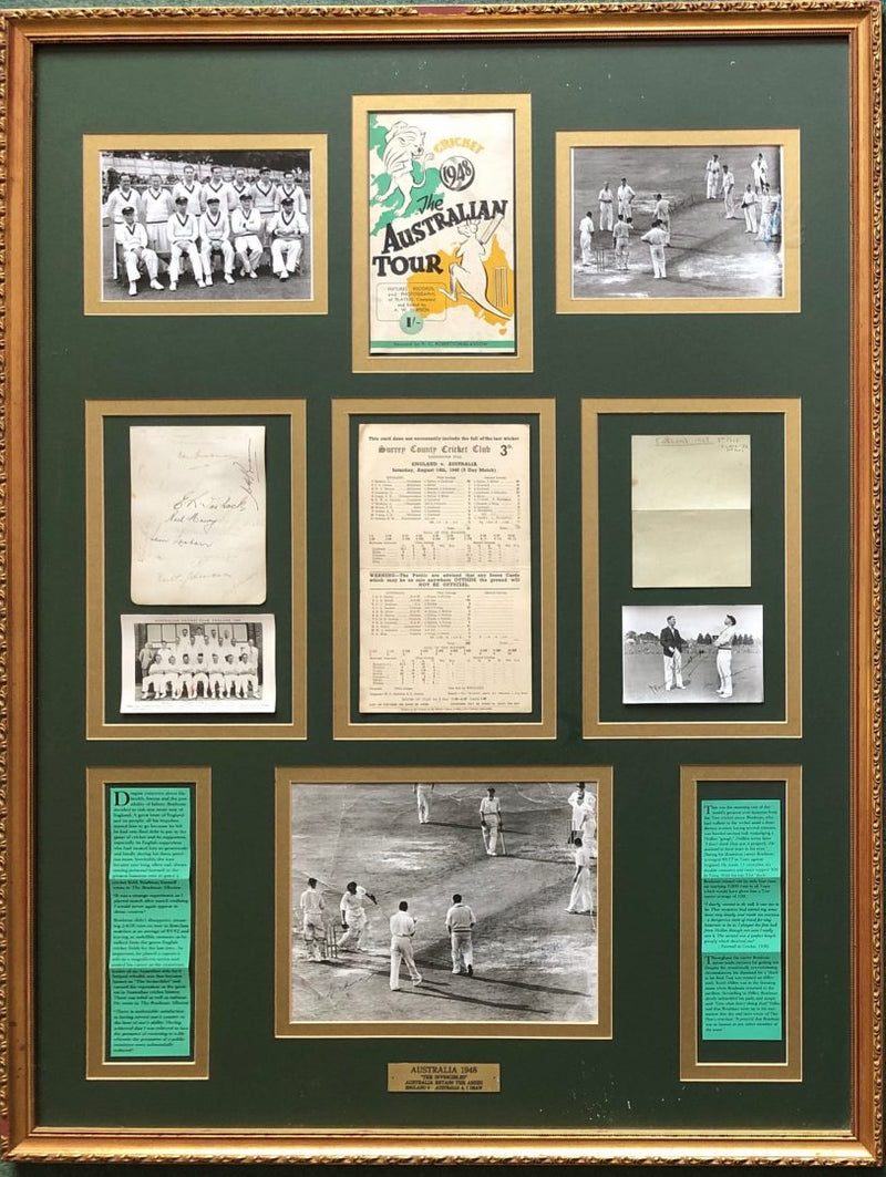 ASHES 1948 AUSTRALIAN TOUR 'INVINCIBLES' ENGLAND, AUSTRALIA & DON BRADMAN SIGNED PRESENTATION