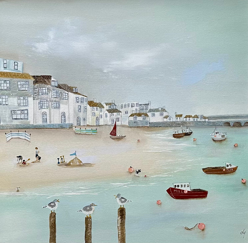 LUCY YOUNG, 'TERN, TERN, TERN', ST IVES SEASIDE, ORIGINAL OIL PAINTING, SIGNED