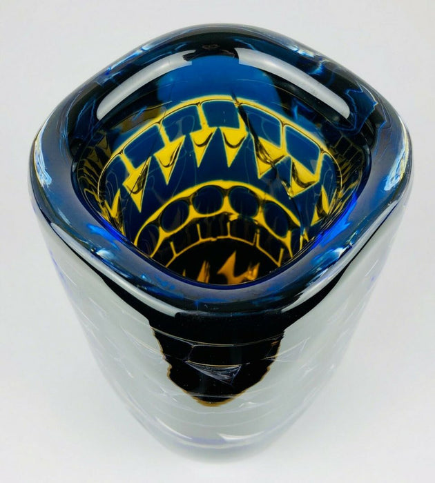 INGEBORG LUDIN for ORREFORS 'ARIEL' c1973 BLUE/CLEAR GLASS VASE No.179, SIGNED