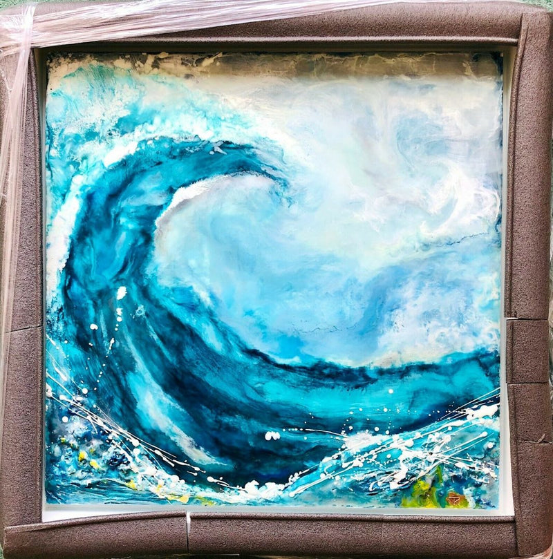 JENNINE PARKER (BRITISH, b.1971) -CATCHING A WAVE- ORIGINAL PAINTING ON BOARD