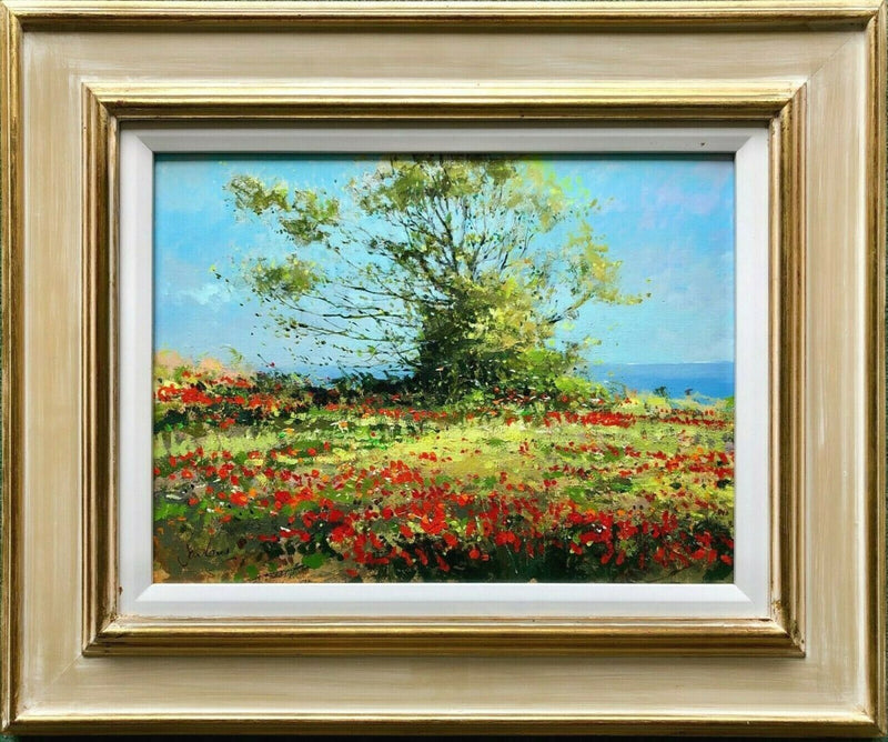 JEREMY BARLOW ROI 'COASTAL POPPIES' 2004 LANDSCAPE, OIL ON BOARD, SIGNED
