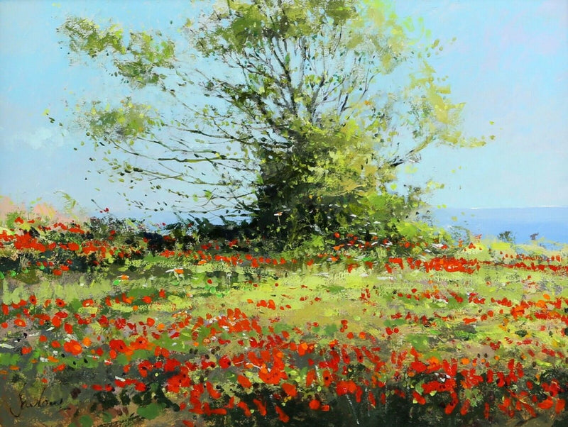 JEREMY BARLOW ROI 'COASTAL POPPIES' 2004 LANDSCAPE, OIL ON BOARD, SIGNED