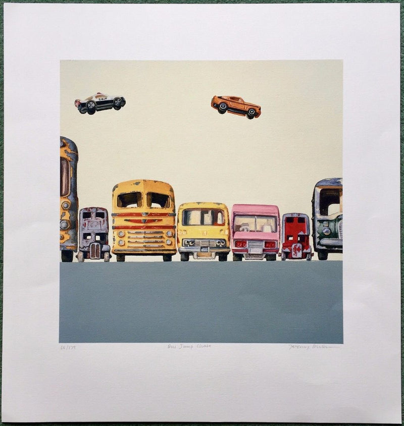 JEREMY DICKINSON 'BUS JUMP CHASE' LIMITED EDITION COLOUR PRINT, SIGNED