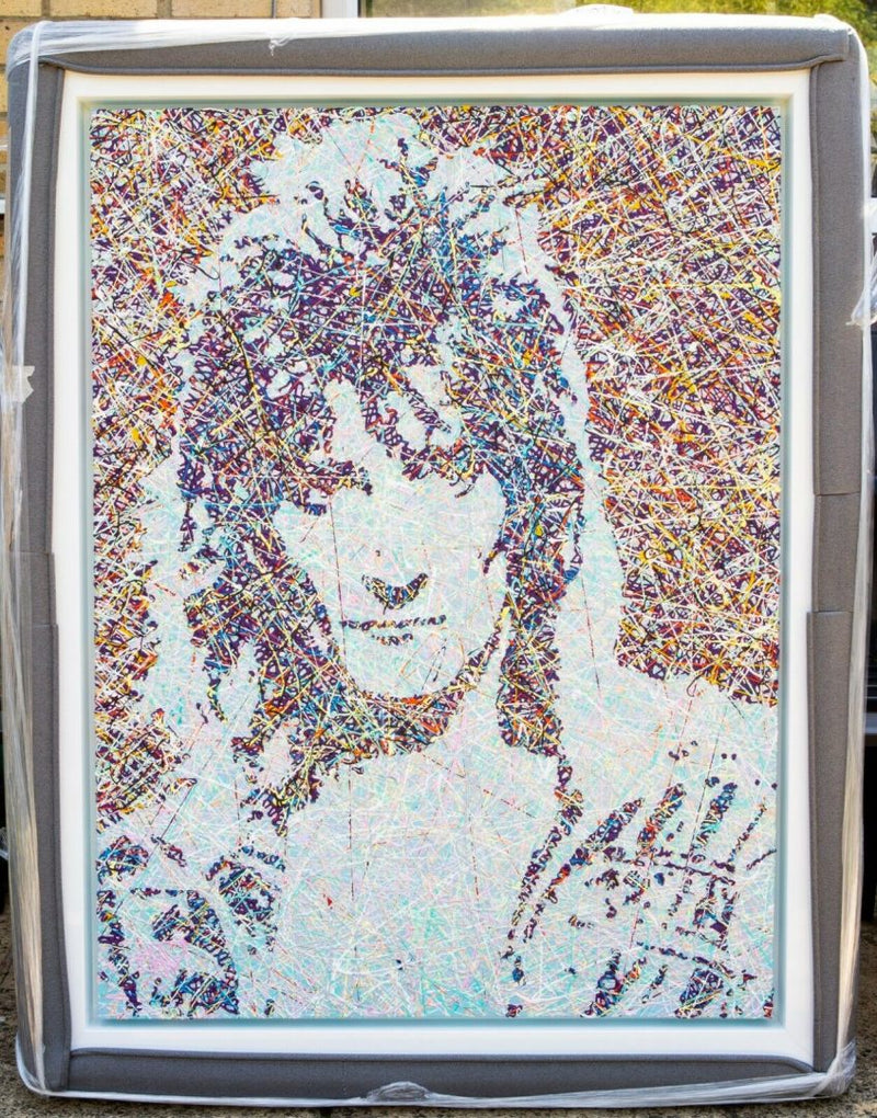 JIM DOWIE (BRITISH, C20th) -BABY JANE- ROD STEWART PORTRAIT, ORIGINAL MIXED MEDIA