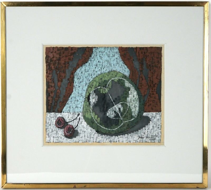 JOHN ARMSTRONG (BRITISH, 1893-1973) -STILL LIFE WITH CHERRIES- OIL ON PAPER STUDY, SIGNED