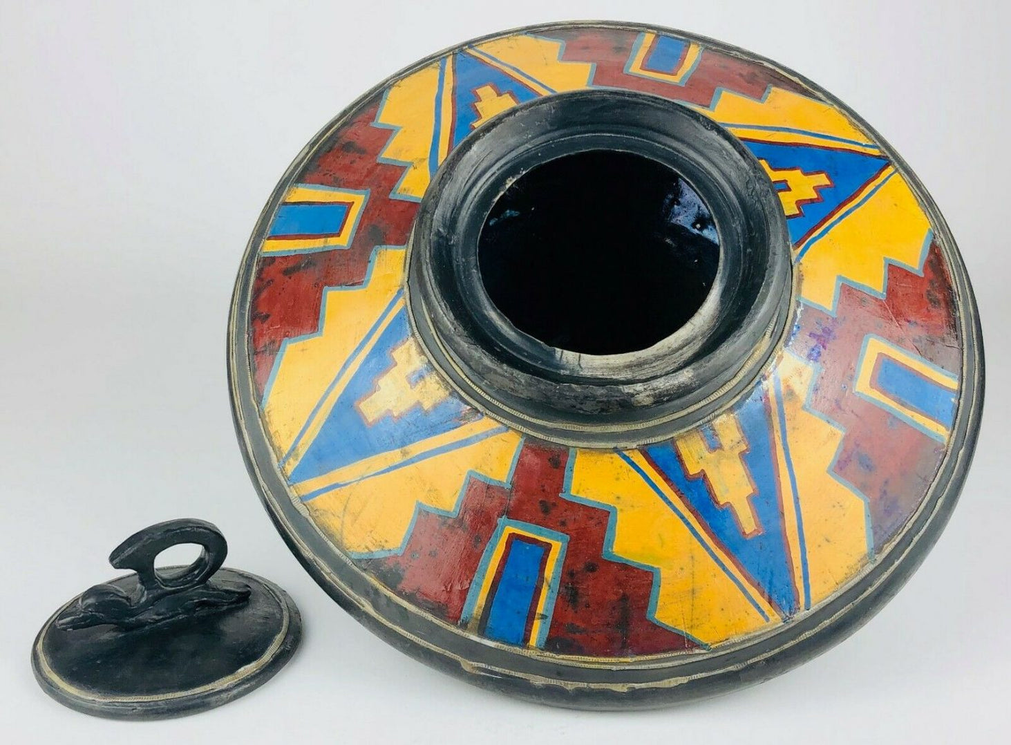 John Bedding - Large St Ives Studio Art Raku Pottery Geometric Aztec ...