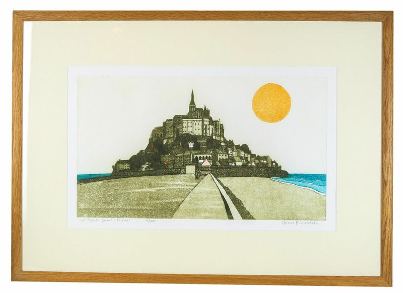 JOHN BRUNSDON -LE MONT SAINT MICHEL- MICHAELS MOUNT ETCHING PRINT 4/100, SIGNED