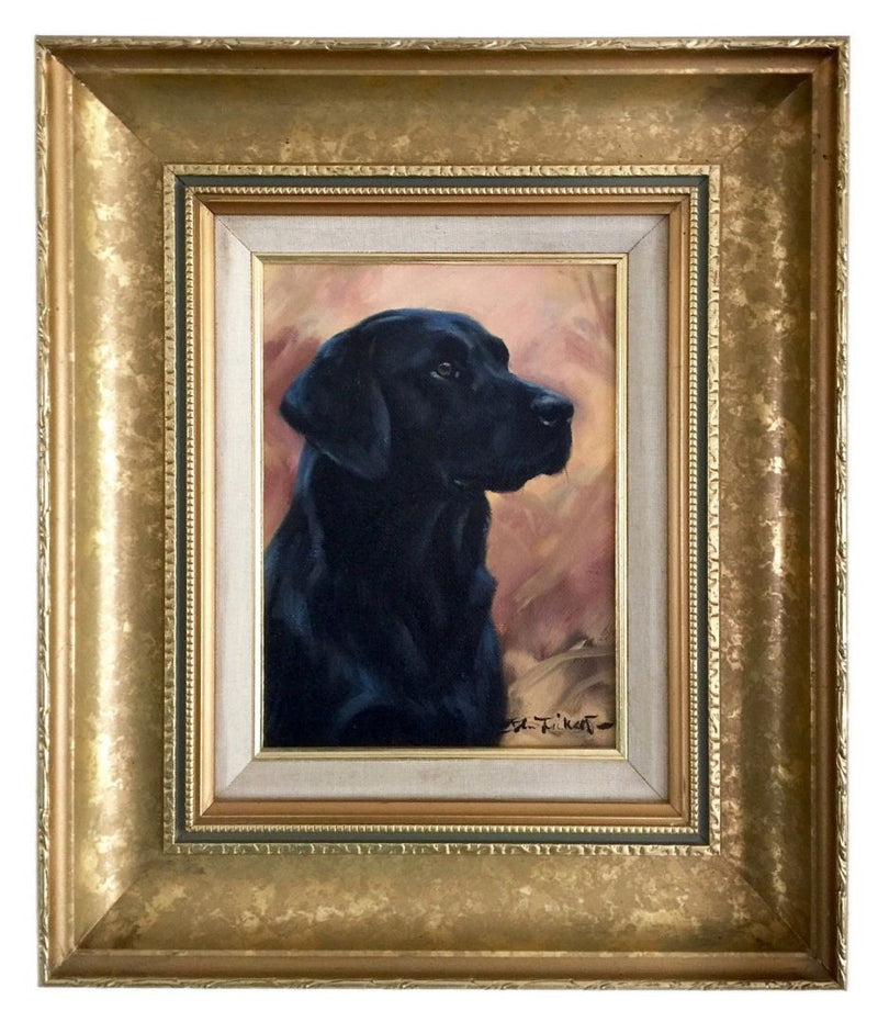 JOHN TRICKETT - BLACK LABRADOR PORTRAIT STUDY, OIL ON BOARD PAINTING, SIGNED