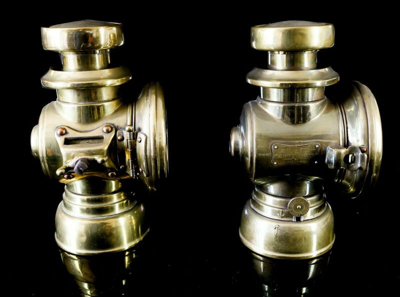 JOSEPH LUCAS LTD - PAIR OF BRASS KING OF THE ROAD AUTOMOBILE OIL LAMPS No. F146