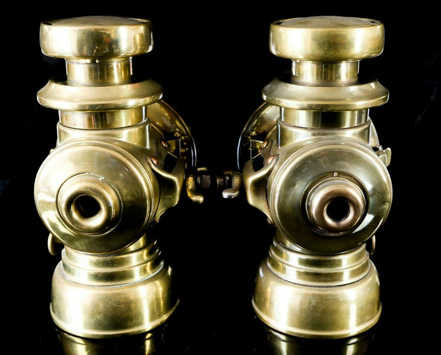 JOSEPH LUCAS LTD - PAIR OF BRASS KING OF THE ROAD AUTOMOBILE OIL LAMPS No. F146