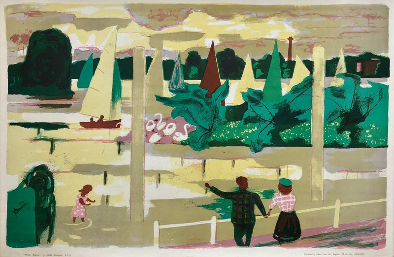 JULIAN TREVELYAN 'THAMES REGATTA' c1951 SCHOOL PRINTS &amp; AIA LITHOGRAPH PRINT