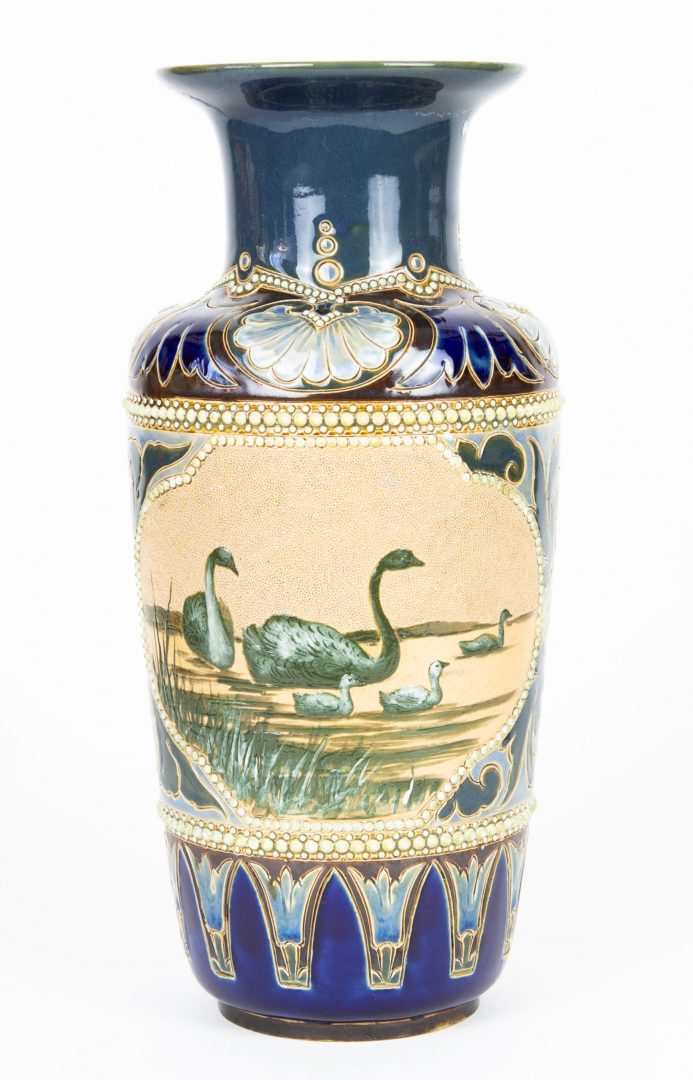 FLORENCE BARLOW for DOULTON LAMBETH - LARGE SWANS &amp; GEESE STONEWARE VASE 3603