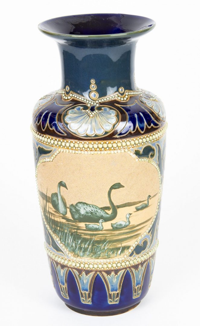 FLORENCE BARLOW for DOULTON LAMBETH - LARGE SWANS &amp; GEESE STONEWARE VASE 3603