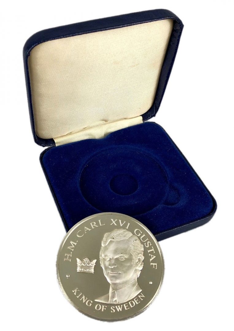 KING GUSTAF SWEDEN US BICENTENNIAL VISIT 1976- LTD ED STERLING SILVER MEDAL COIN