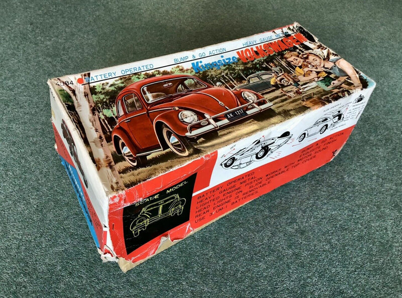 KINGSIZE VOLKSWAGEN - VINTAGE JAPANESE TIN PLATE MODEL VW BEETLE CAR 4084, BOXED
