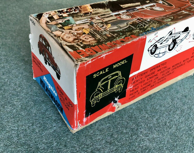 KINGSIZE VOLKSWAGEN - VINTAGE JAPANESE TIN PLATE MODEL VW BEETLE CAR 4084, BOXED