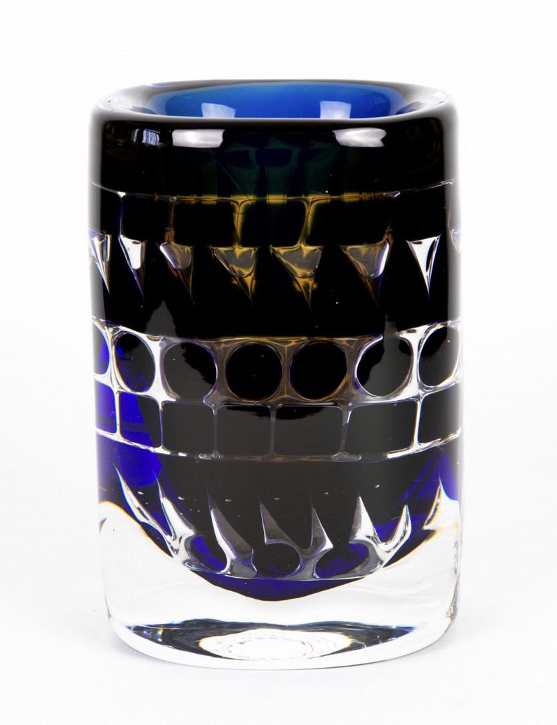 INGEBORG LUDIN for ORREFORS 'ARIEL' c1973 BLUE/CLEAR GLASS VASE No.179, SIGNED