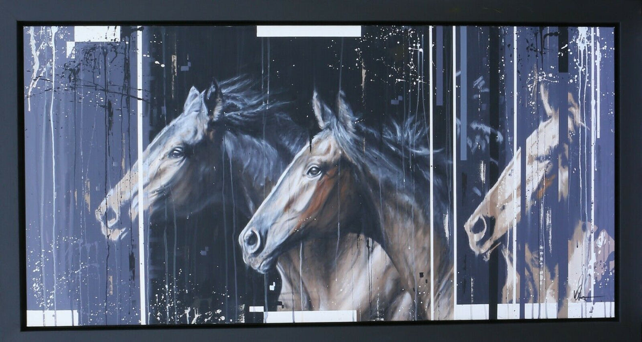 KRIS HARDY (BRITISH, b.1978) -TWO HORSES II- LARGE OIL ON CANVAS PAINTING, SIGNED