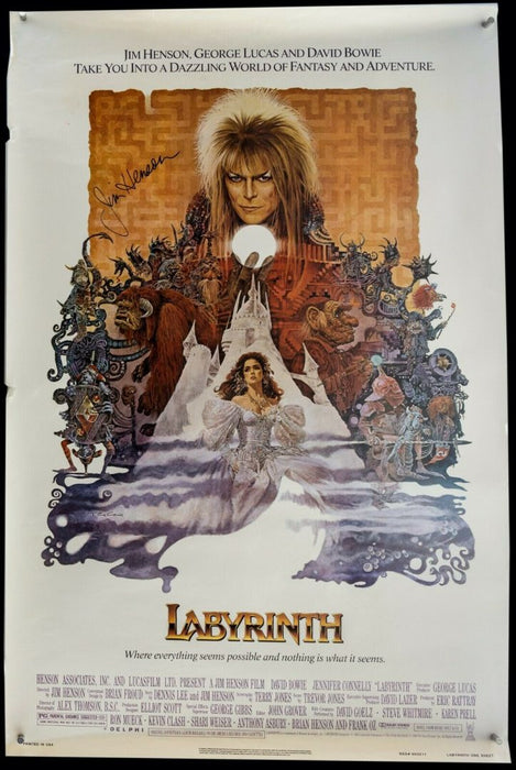 LABYRINTH (1986) - US ONE SHEET FILM MOVIE CINEMA POSTER, SIGNED BY JIM HENSON