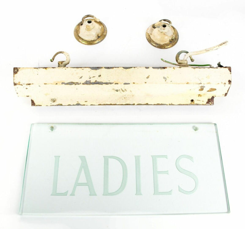 LADIES - VINTAGE GLASS CINEMA THEATRE FOYER STATION WAITING ROOM DISPLAY SIGN