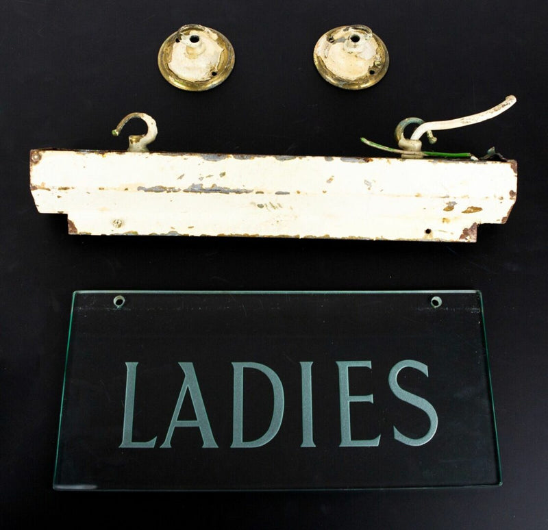 LADIES - VINTAGE GLASS CINEMA THEATRE FOYER STATION WAITING ROOM DISPLAY SIGN