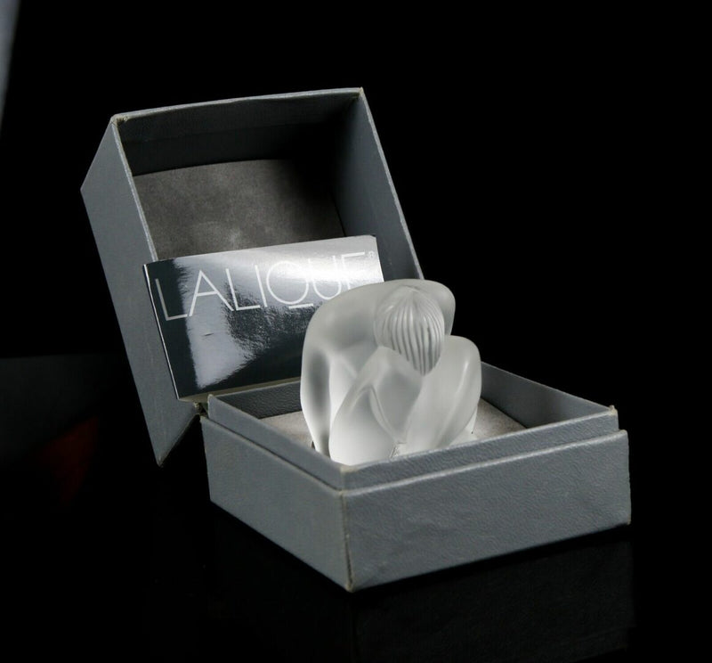 LALIQUE FRANCE -NAHBI- FROSTED GLASS SEATED FEMALE NUDE FIGURE MODEL, BOXED