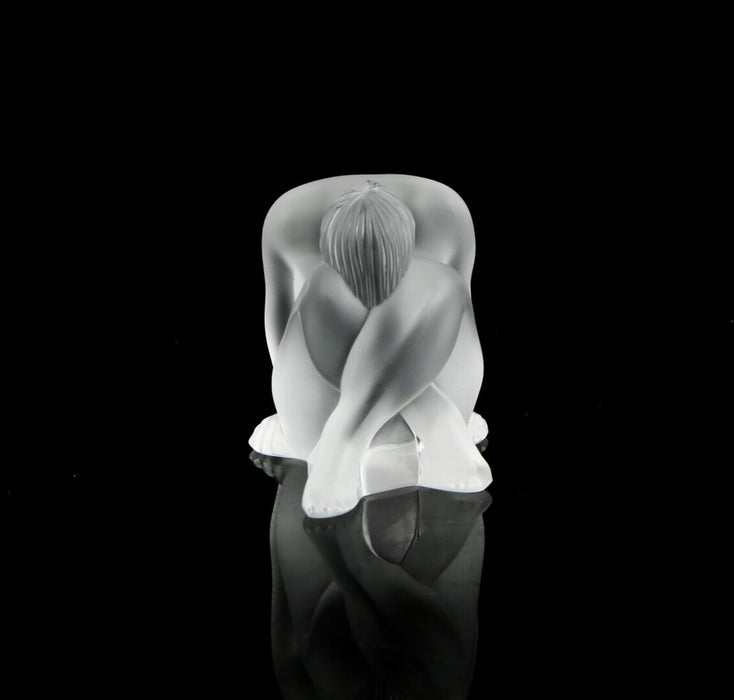 LALIQUE FRANCE -NAHBI- FROSTED GLASS SEATED FEMALE NUDE FIGURE MODEL, BOXED