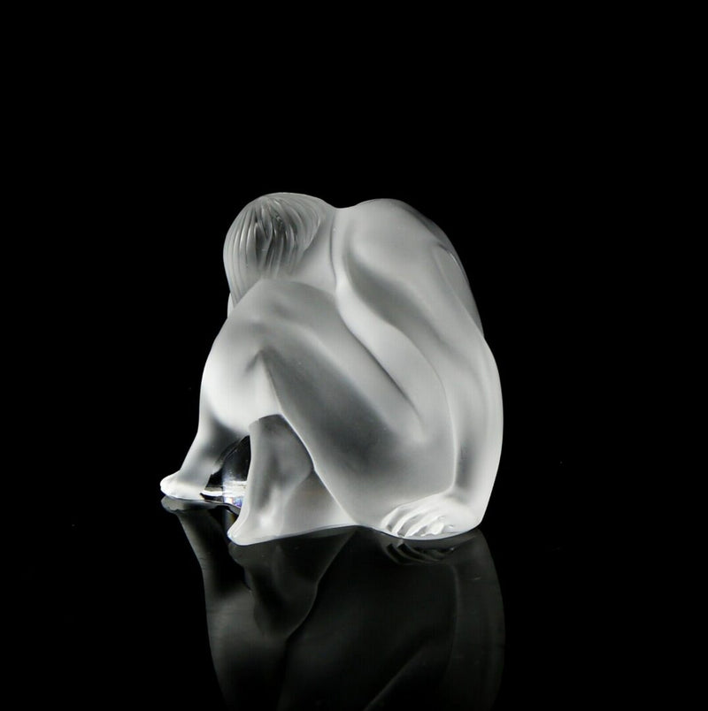 LALIQUE FRANCE -NAHBI- FROSTED GLASS SEATED FEMALE NUDE FIGURE MODEL, BOXED