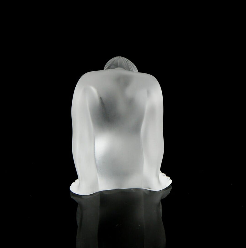 LALIQUE FRANCE -NAHBI- FROSTED GLASS SEATED FEMALE NUDE FIGURE MODEL, BOXED
