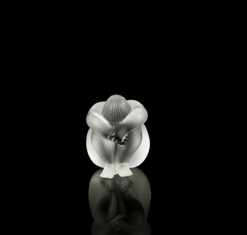 LALIQUE FRANCE -NU NABHI- FROSTED GLASS SEATED FEMALE NUDE FIGURE MODEL, BOXED