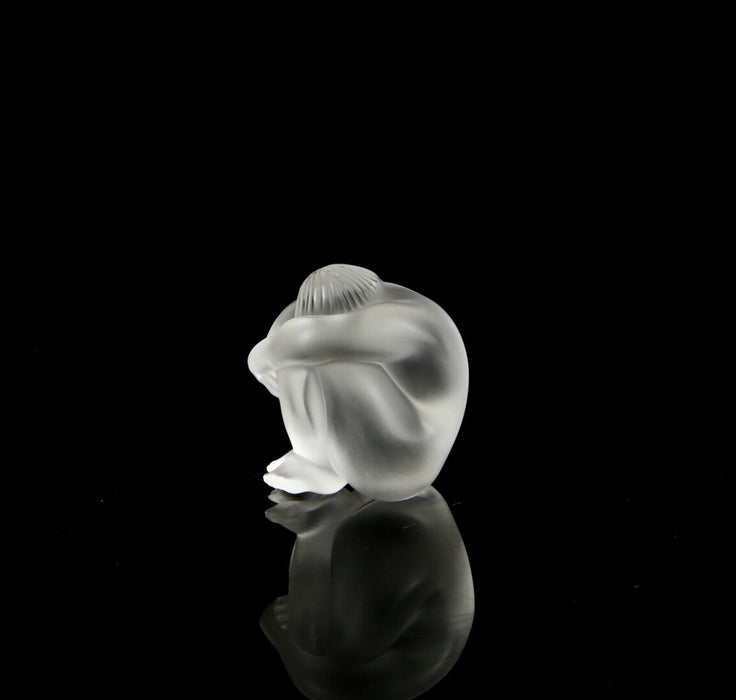 LALIQUE FRANCE -NU NABHI- FROSTED GLASS SEATED FEMALE NUDE FIGURE MODEL, BOXED