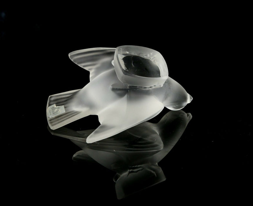 LALIQUE FRANCE -SPARROW- CLEAR/FROSTED GLASS BIRD SWALLOW FIGURE PAPERWEIGHT