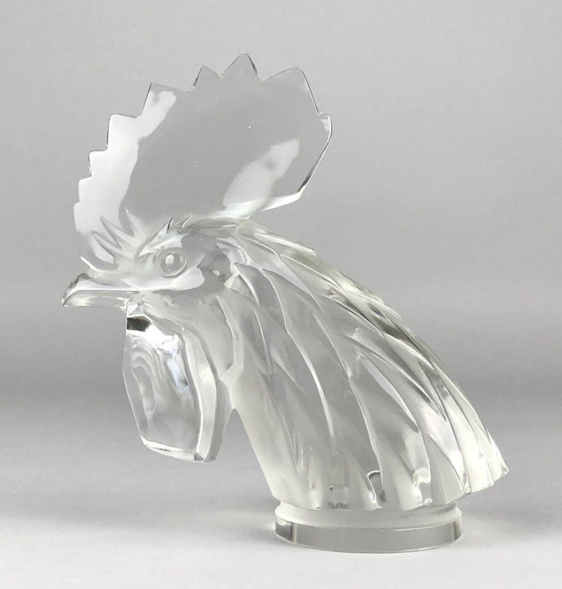 LALIQUE FRANCE 'TÊTE DE COQ' COCKS HEAD CLEAR/FROST GLASS CAR MASCOT FIGURE No. 1137