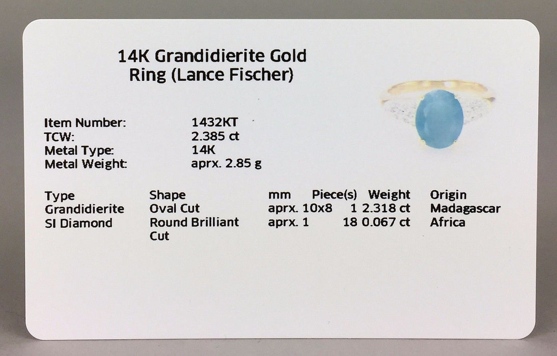 LANCE FISCHER - 14ct WHITE GOLD GRANDIDIERITE STONE &amp; DIAMOND RING, SIZE N