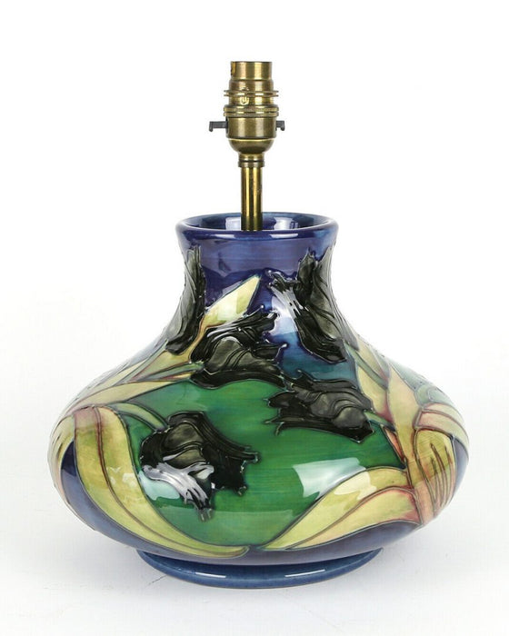 LARGE MOORCROFT POTTERY -BLACK TULIP- SALLY TUFFIN FLORAL FLOWER TABLE LAMP VASE